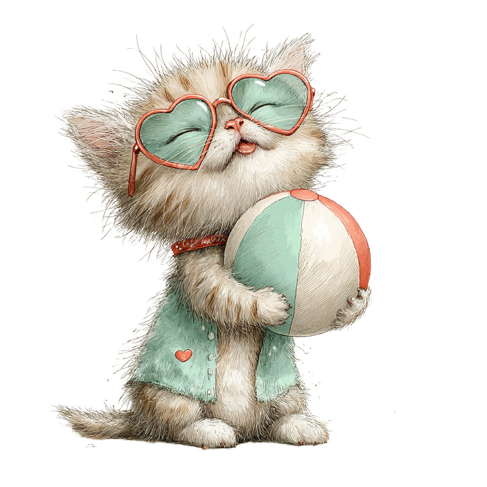 Whimsical Summer Cat Fabric Panel 39