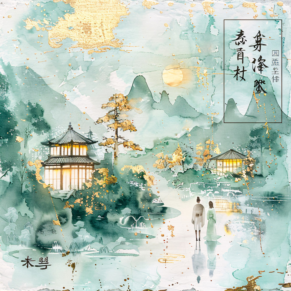 Asian Landscapes on Rice Paper Fabric Panel 19