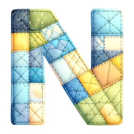 Blue Patchwork Alphabet Fabric Panel 22