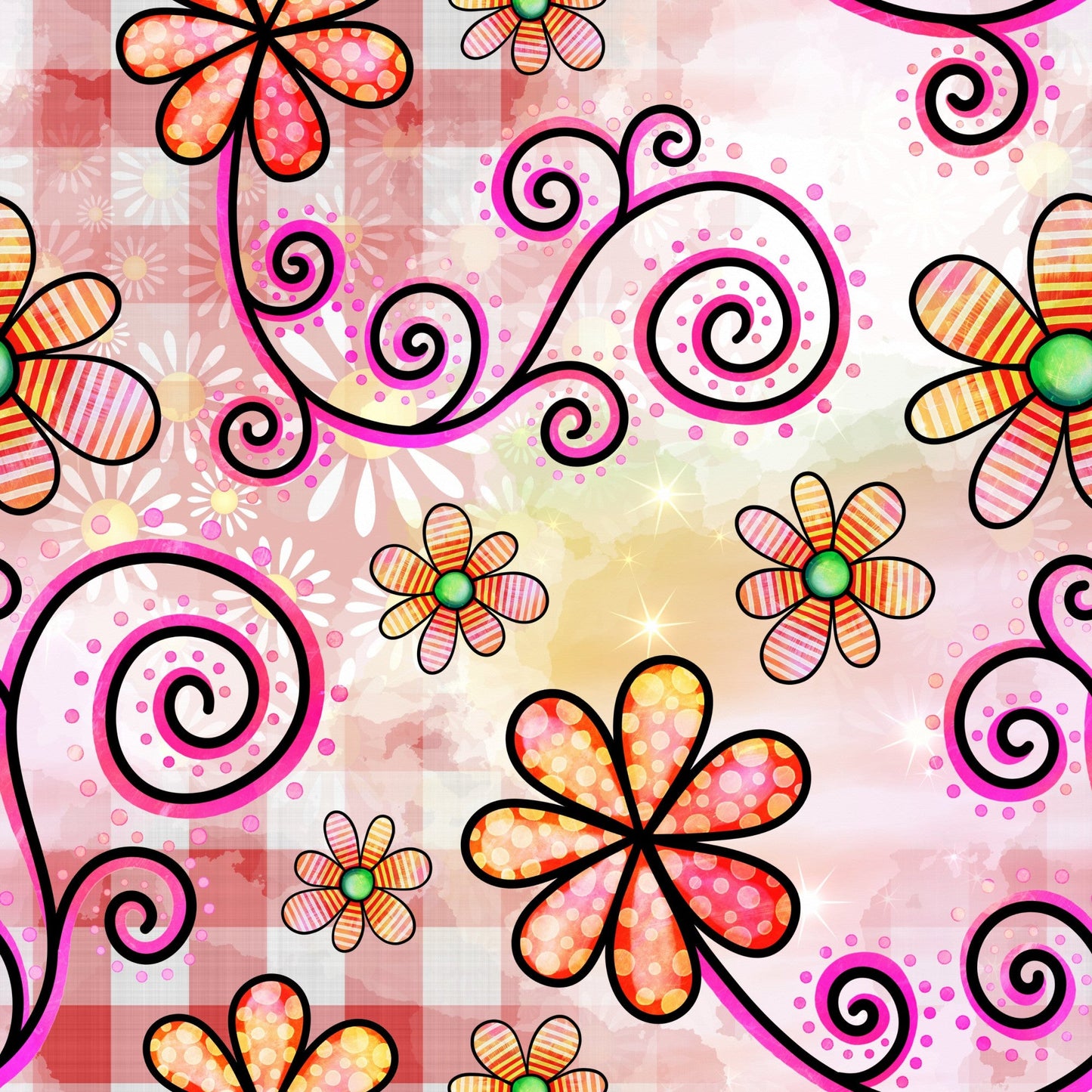 Daily Deal: Watercolor Floral Collage Pattern 6 Quilting Cotton Fabric - 45" x 1 Yard"