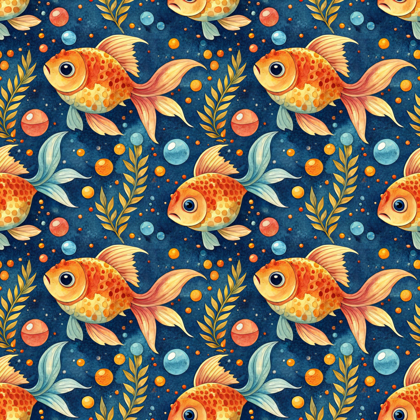 Goldfish Underwater Pattern 1 Quilting Cotton Fabric – FabricMegaStore.com, image size:1445x1445