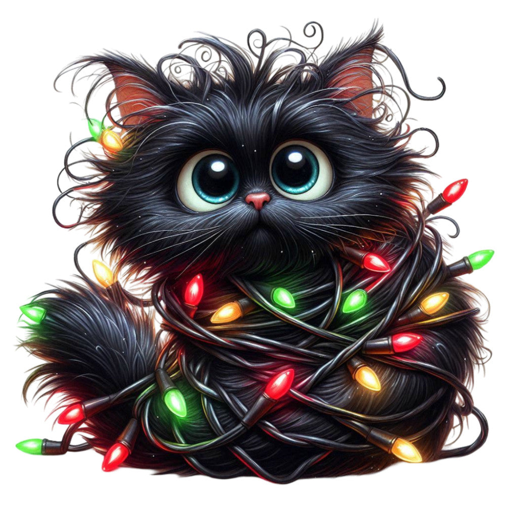 Tangled Christmas Cat Fabric Panel 1