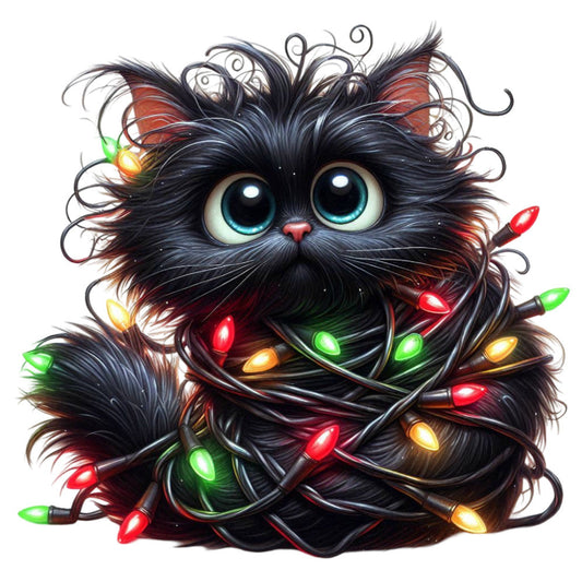 Tangled Christmas Cat Fabric Panel 1