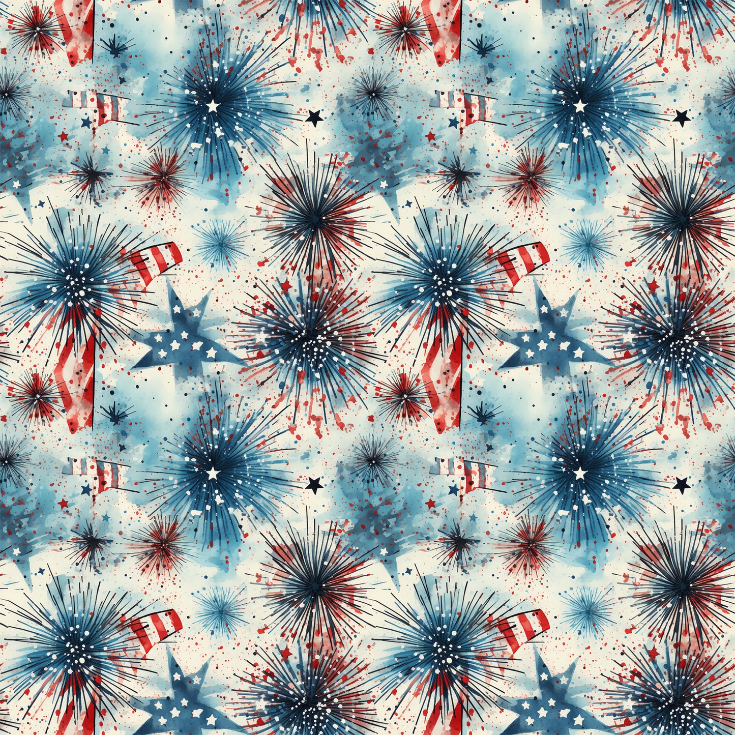 red, white, blue, navy blue, patriotic, fireworks, stars, american flags, grunge, distressed, vintage, watercolor, splatter, burst pattern, fourth of july, independence day, quilting cotton, fabric panel, americana, starburst