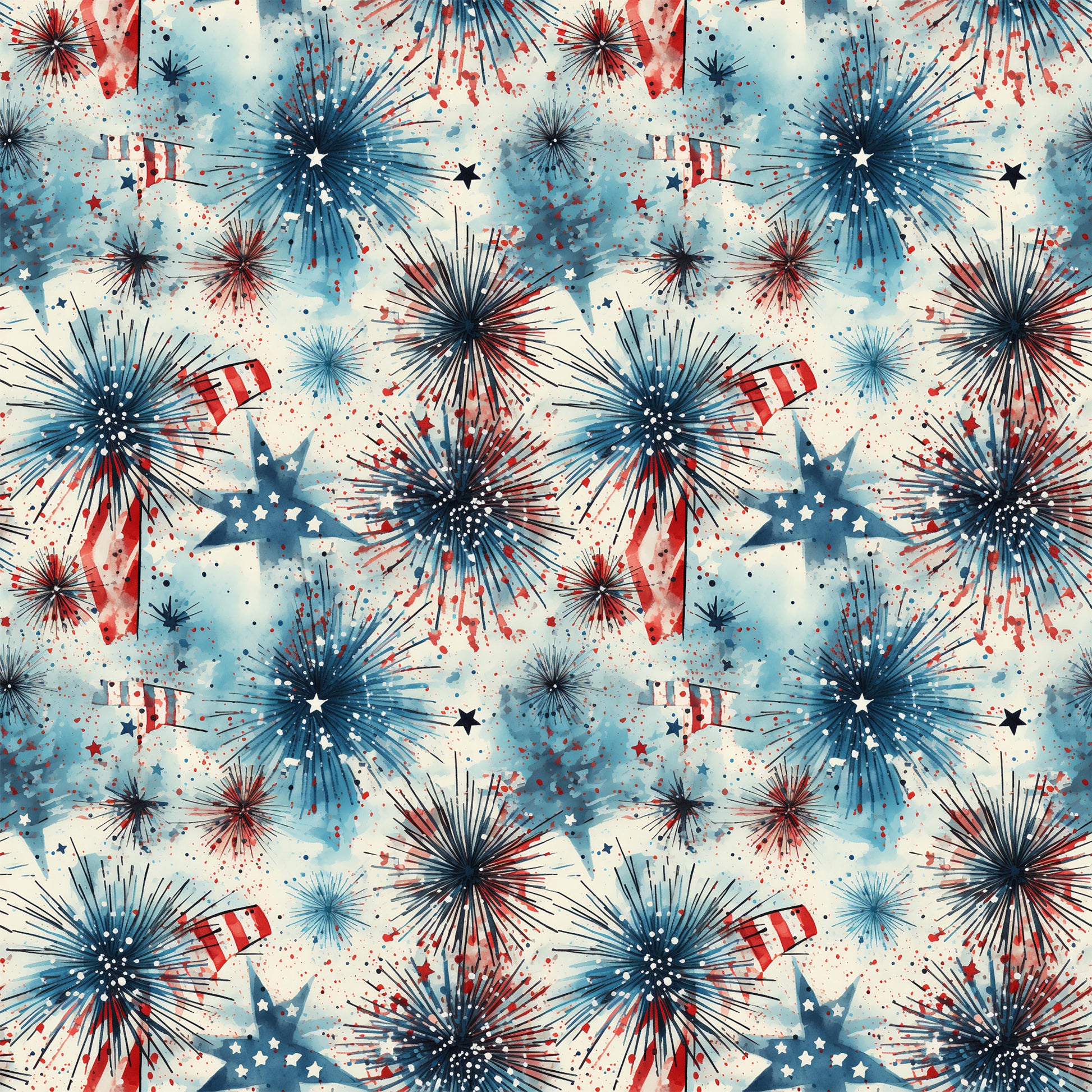 red, white, blue, navy blue, patriotic, fireworks, stars, american flags, grunge, distressed, vintage, watercolor, splatter, burst pattern, fourth of july, independence day, quilting cotton, fabric panel, americana, starburst