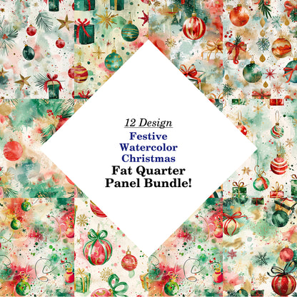 Festive Watercolor Christmas Fat Quarter Bundle