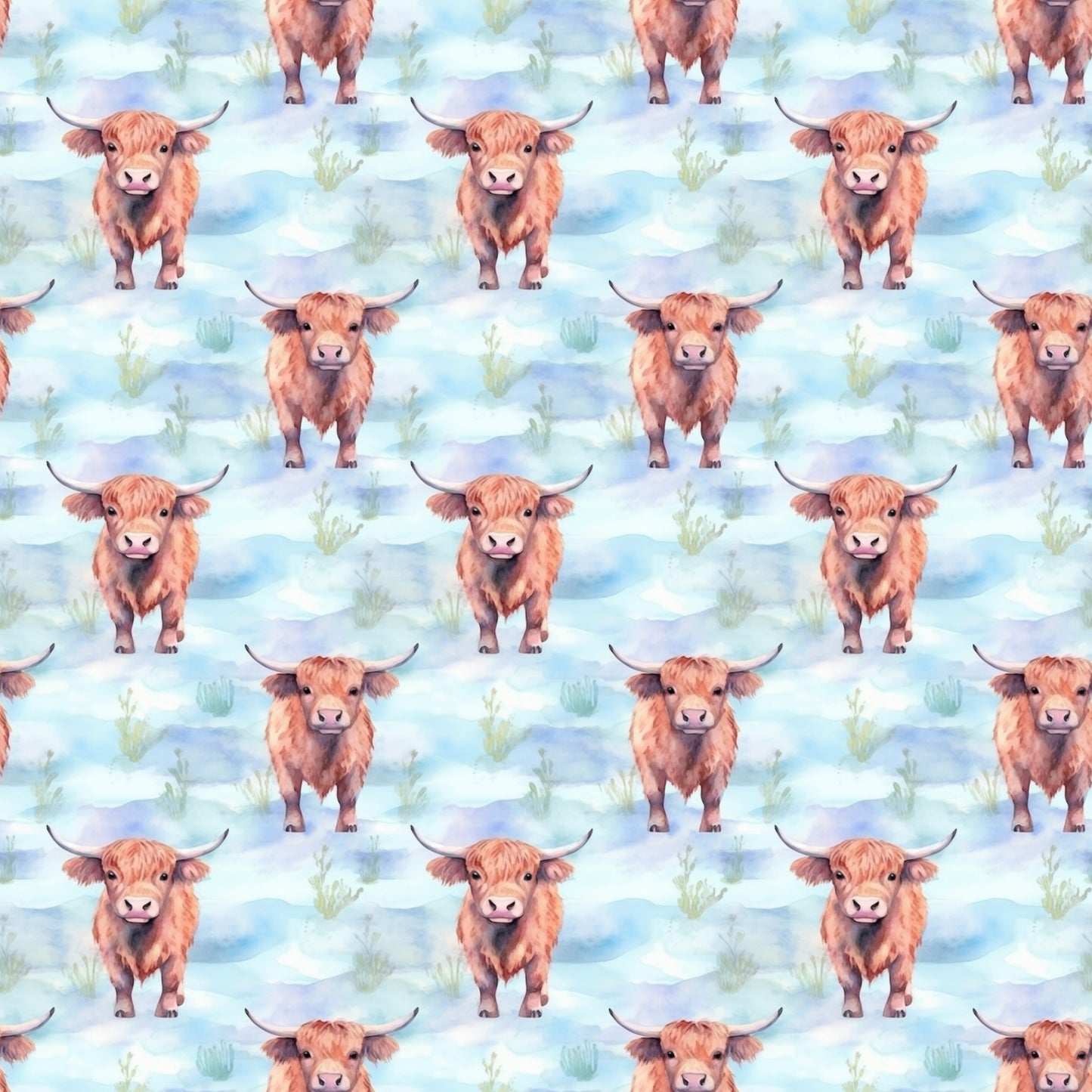 Funky Highland Cows Pattern 3 Quilting Cotton Fabric