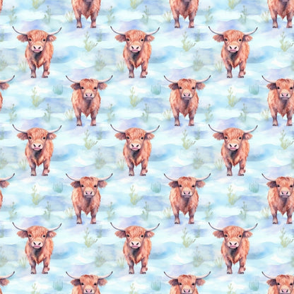 Funky Highland Cows Pattern 3 Quilting Cotton Fabric