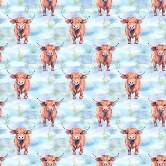 Funky Highland Cows Pattern 3 Quilting Cotton Fabric