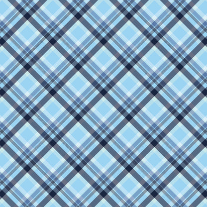 navy blue, light blue, white, plaid pattern, diagonal stripes, checkered design, tartan style, geometric pattern, quilting cotton, fabric panel, nautical theme, maritime style, sailing motif, ocean colors, preppy aesthetic, crosshatch lines, repeating pattern, craft fabric, sewing material