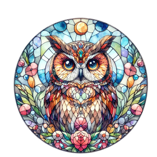 Stained Glass Owl Fabric Panel 6