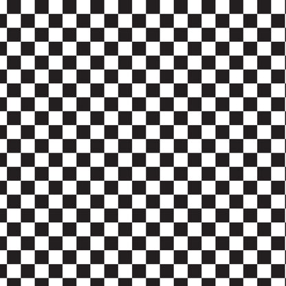black, white, checkerboard, checkered pattern, geometric, retro, 1950s style, diner theme, alternating squares, high contrast, monochrome, racing flag, quilting cotton, fabric panel, mid-century, nostalgic, restaurant decor, vintage aesthetic, square grid