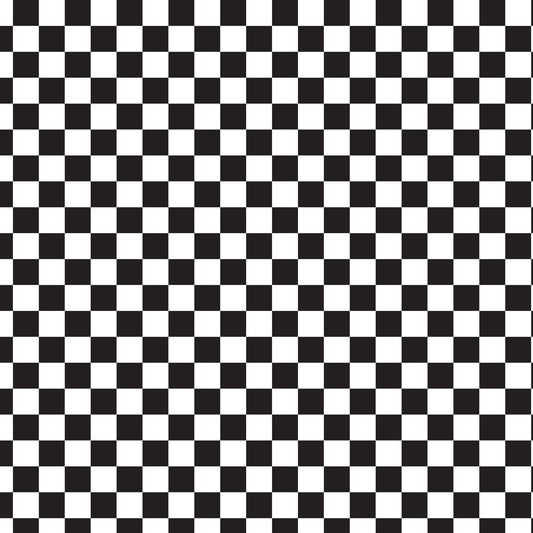 black, white, checkerboard, checkered pattern, geometric, retro, 1950s style, diner theme, alternating squares, high contrast, monochrome, racing flag, quilting cotton, fabric panel, mid-century, nostalgic, restaurant decor, vintage aesthetic, square grid
