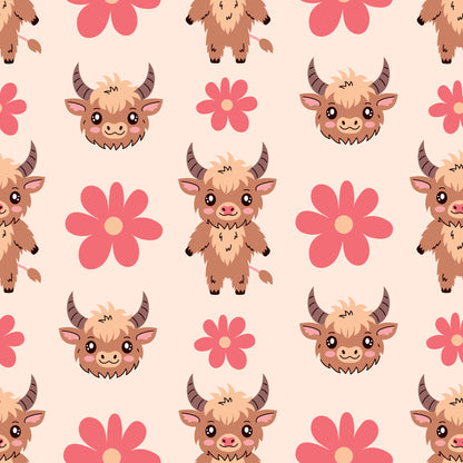 Cute Baby Highland Cows Pattern 4 Quilting Cotton Fabric