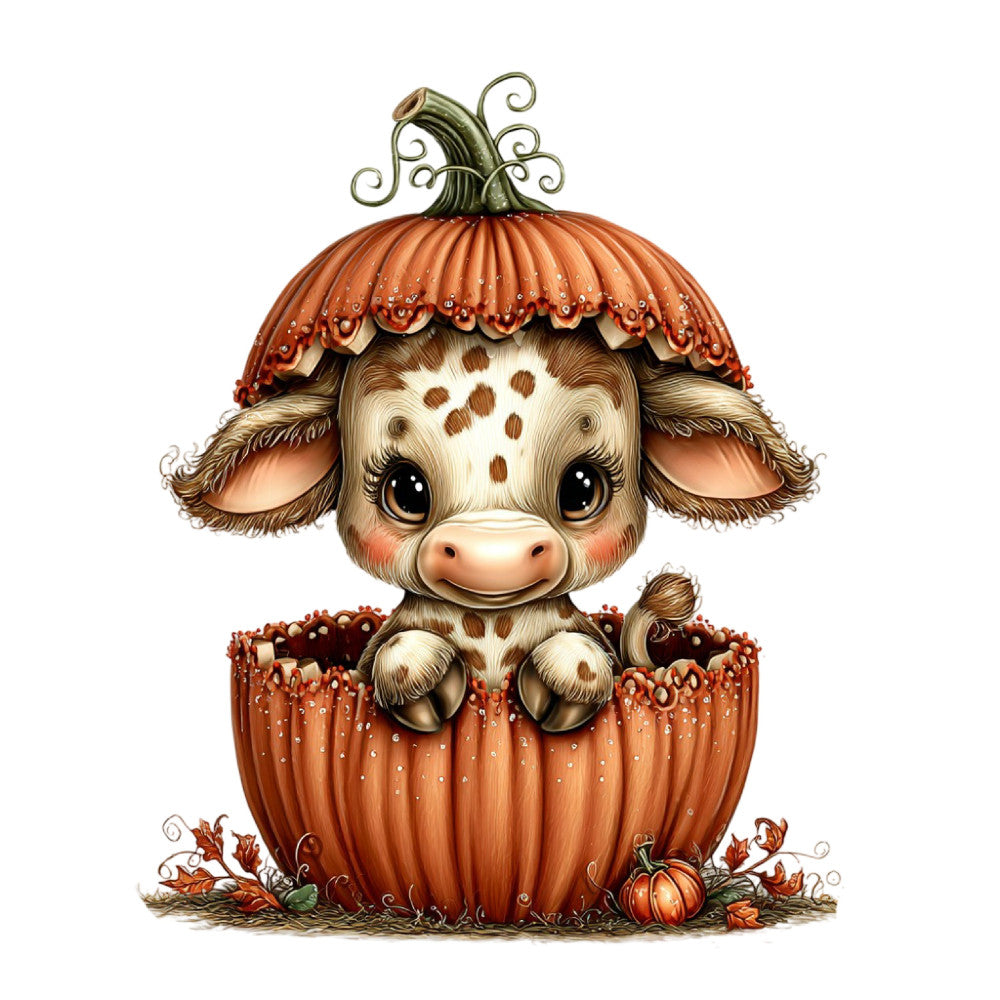 Whimsical Autumn Cow Fabric Panel 14