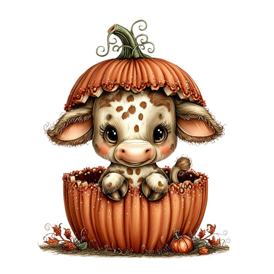 Whimsical Autumn Cow Fabric Panel 14