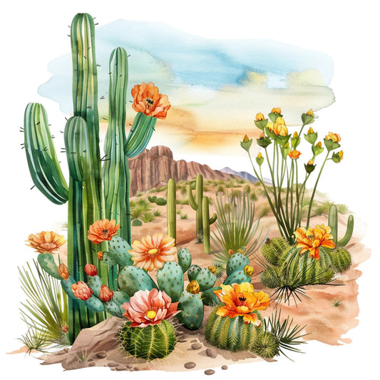 Watercolor Summer Landscapes Fabric Panel 23