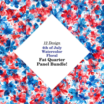 4th of July Watercolor Floral Fat Quarter Bundle