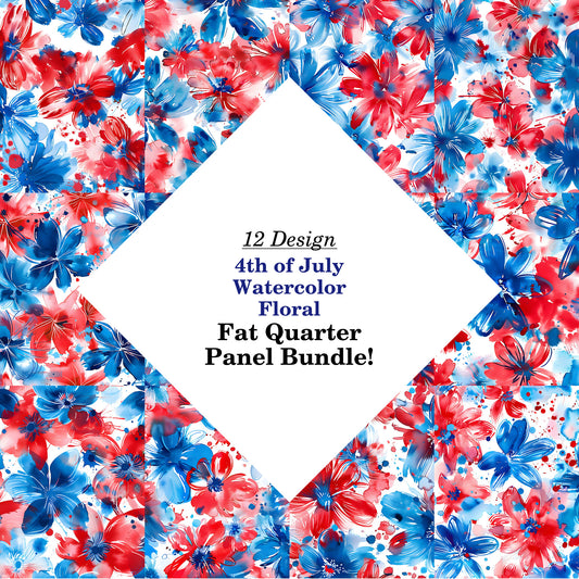 4th of July Watercolor Floral Fat Quarter Bundle