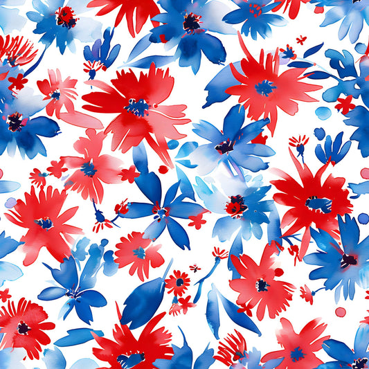 Daily Deal: 4th of July Watercolor Floral Pattern 18 Quilting Cotton Fabric - 118" x 3 Yards"