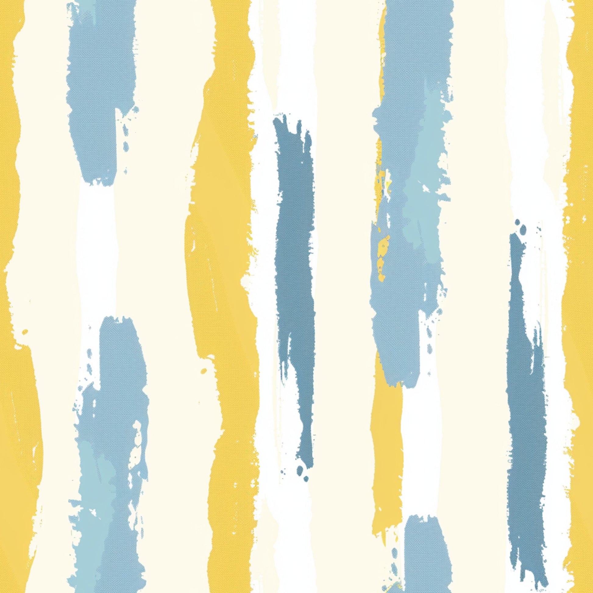 yellow, blue, cream, white, abstract brushstrokes, vertical stripes, painterly design, modern art style, contemporary pattern, quilting cotton, fabric panel, artistic texture, hand-painted effect, watercolor style, minimalist design, geometric elements, soft pastels, crafting material, sewing fabric
