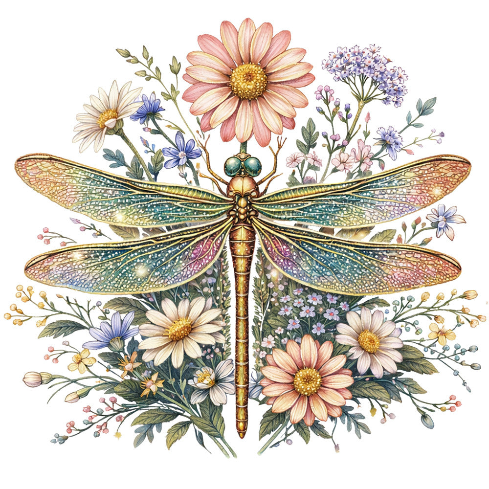 Floral Boho Dragonfly Fabric Panel 1