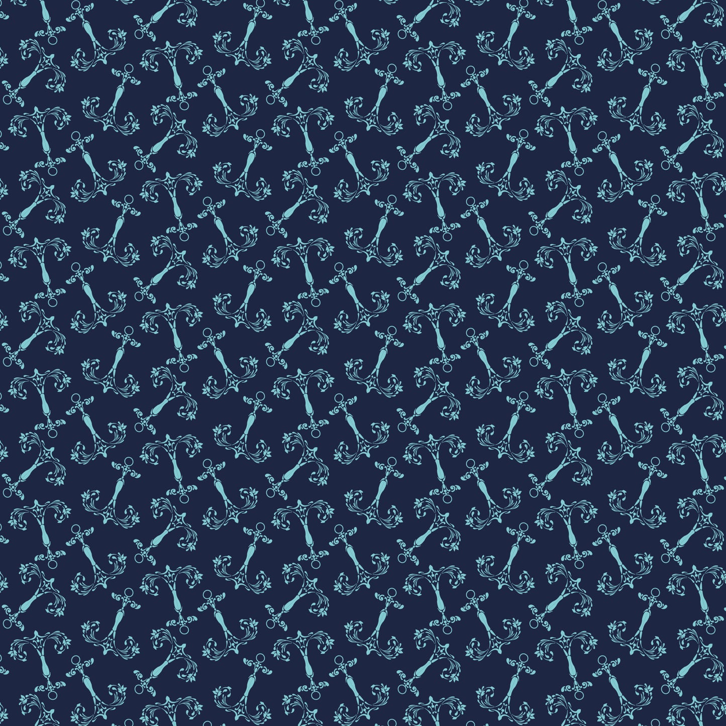 navy blue, turquoise, nautical pattern, anchors, rope details, maritime theme, quilting cotton, fabric panel, ocean motif, sailing design, decorative anchors, nautical rope, sea pattern, coastal style, repetitive pattern, marine elements, sailing theme, anchor chains, nautical coordinates, ocean vibes
