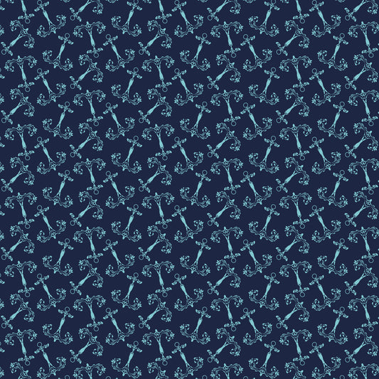 Navy Nautical Sea Pattern 8 Quilting Cotton Fabric
