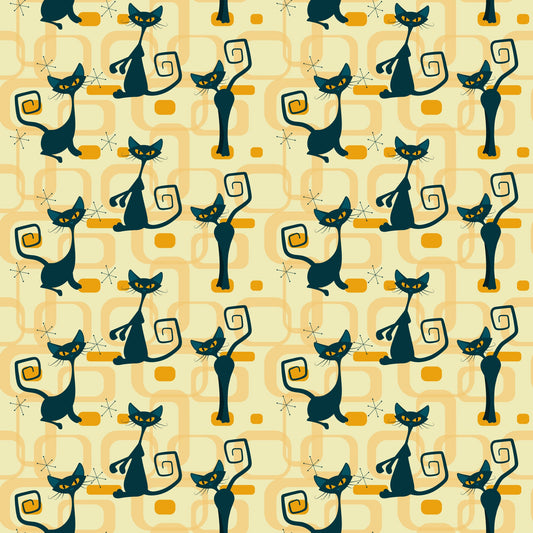 Daily Deal: Atomic Kitty Pattern 9 Quilting Cotton Fabric - 45" x 1 Yard"