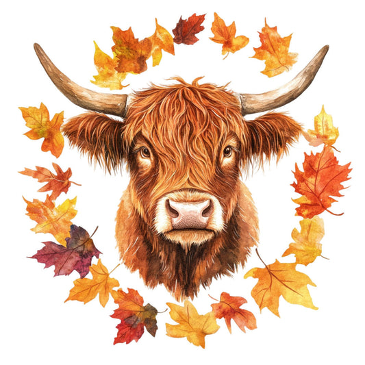 Autumn Highland Cow Fabric Panel 19
