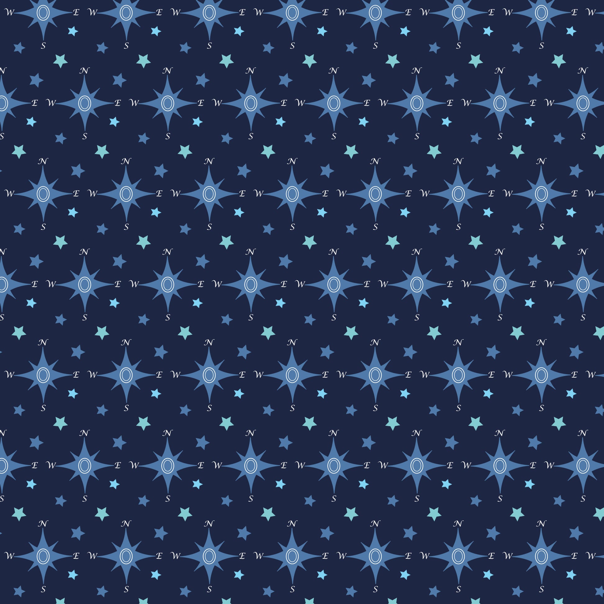 navy blue, compass rose, nautical stars, maritime theme, sailing motifs, directional compass, ocean navigation, sea blue, teal accents, geometric pattern, nautical design, sailing compass, marine symbols, quilting cotton, fabric panel, seafaring motifs, compass points, nautical navigation, ocean theme, maritime pattern