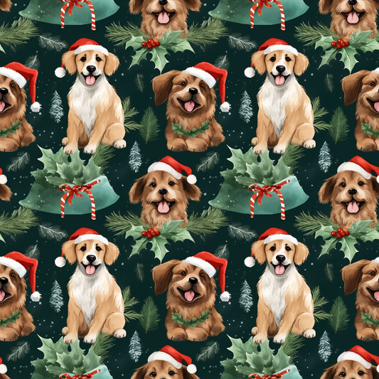Daily Deal: Christmas Santa Puppy Dogs Pattern 9 Quilting Cotton Fabric - 118" x 3 Yards"