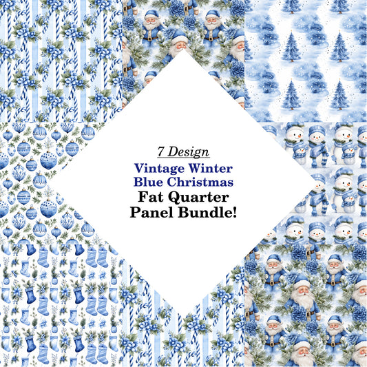 Vintage Winter Blue Christmas Fat Quarter Bundle