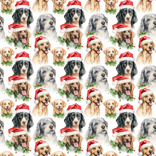 Watercolor Christmas Dog Breeds Pattern 1 Quilting Cotton Fabric