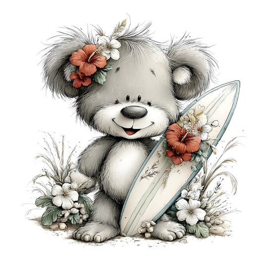 Whimsical Summer Teddy Bear Fabric Panel 22