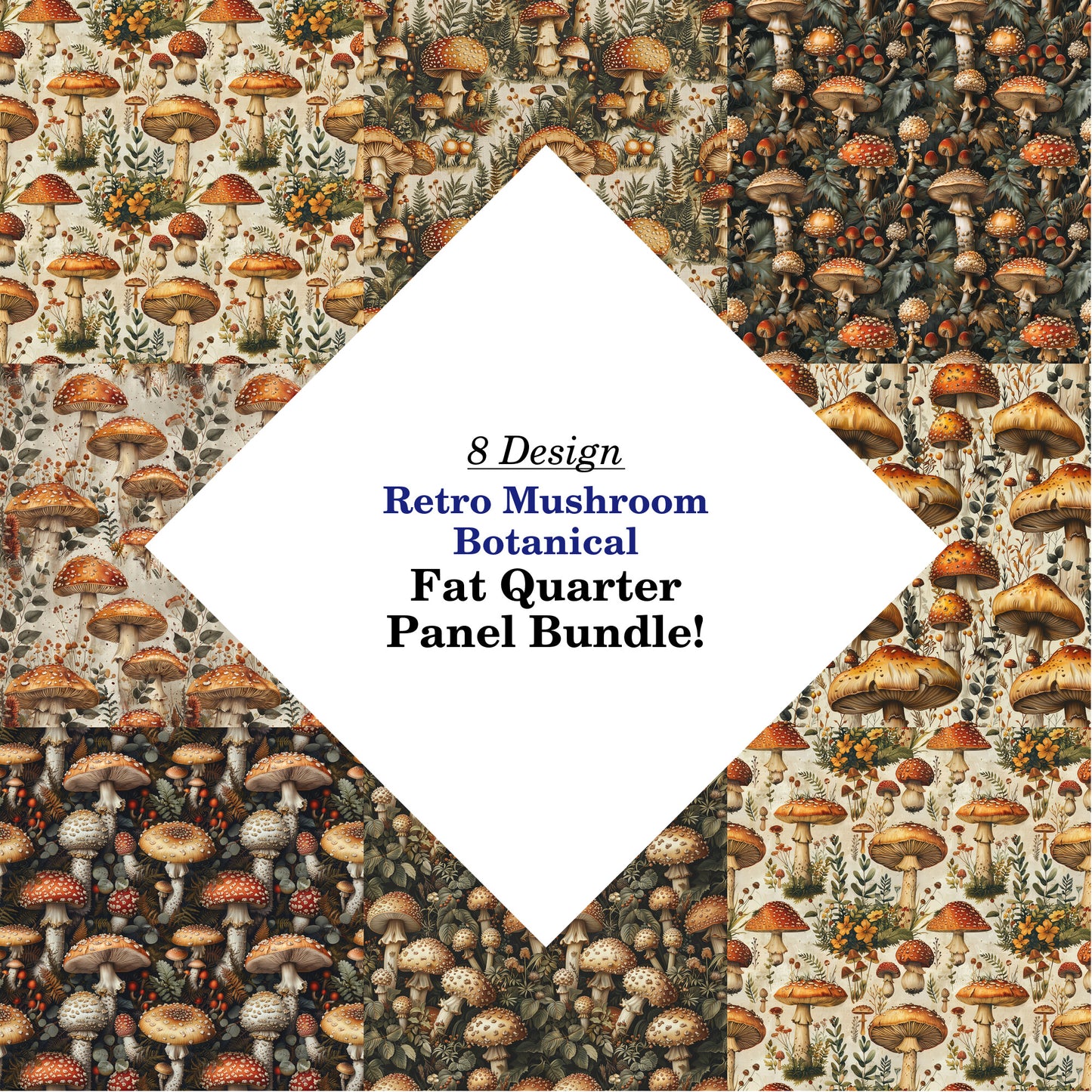 Retro Mushroom Botanical Fat Quarter Bundle