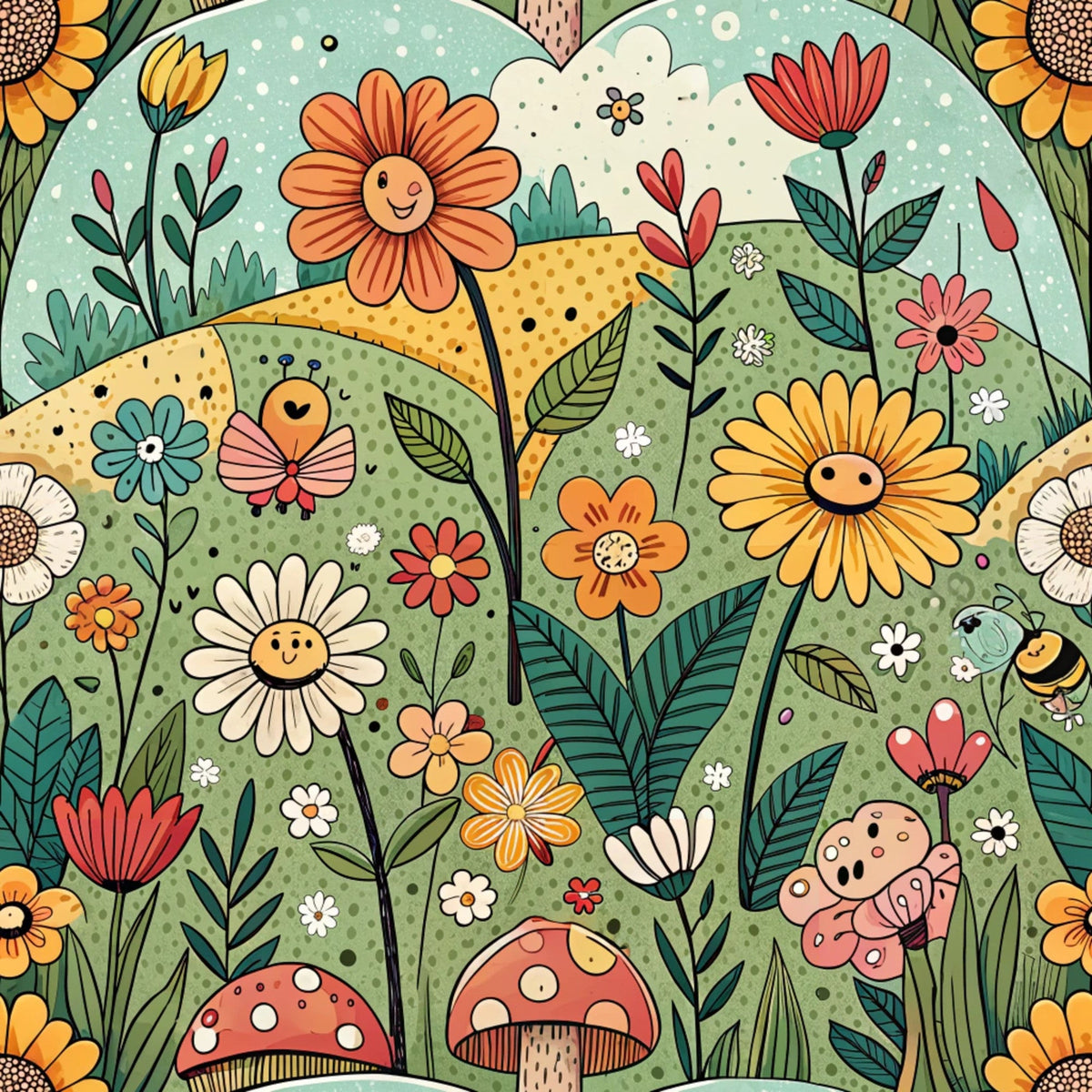 Daily Deal: Comic Wildflowers Pattern 8 Quilting Cotton Fabric - 45" x 1 Yard"