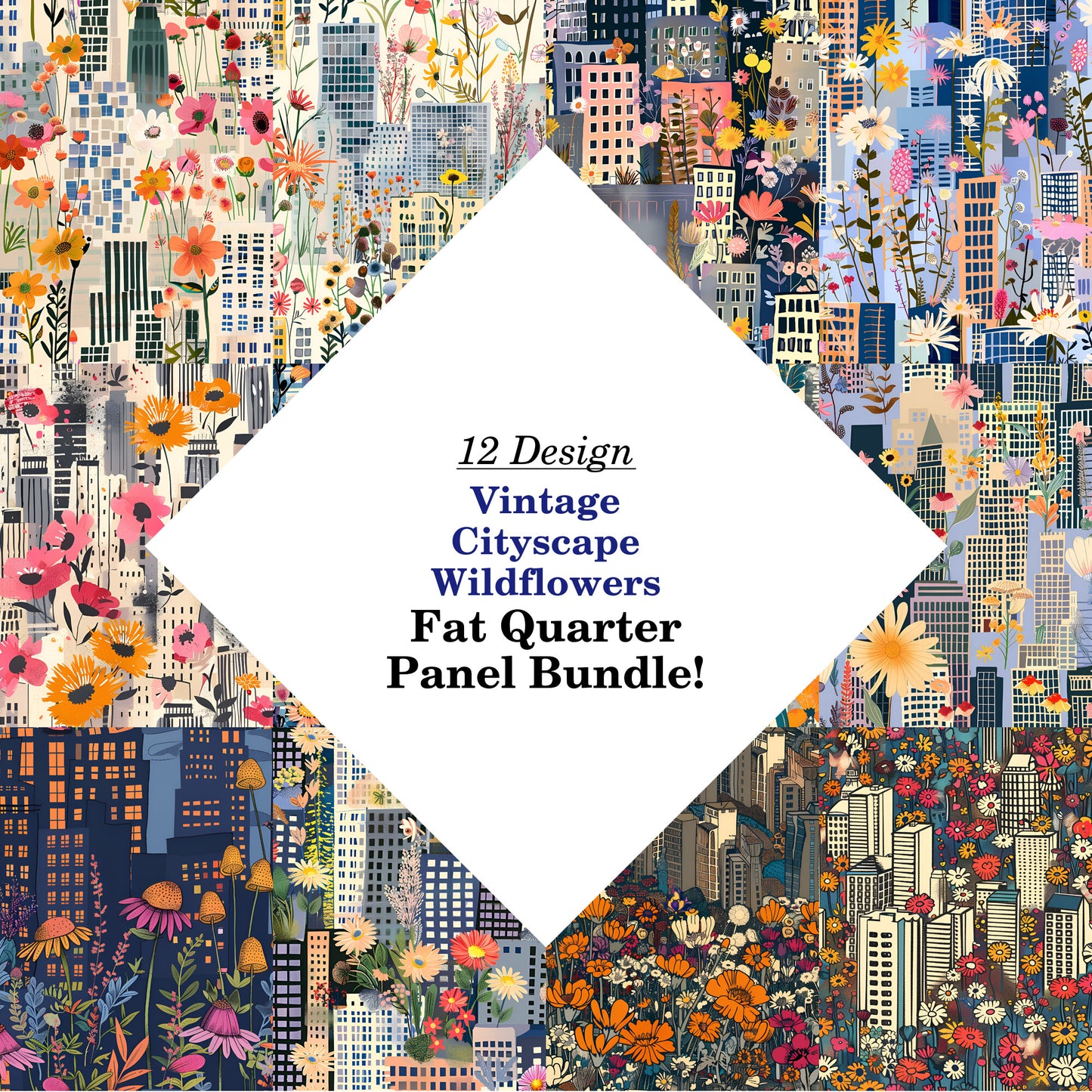 Vintage Cityscape Wildflowers Fat Quarter Bundle