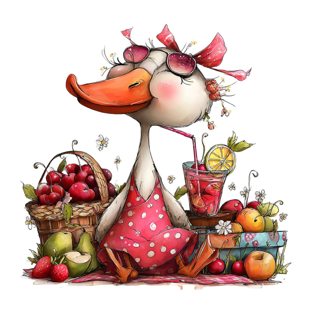 Whimsical Summer Goose Fabric Panel 48