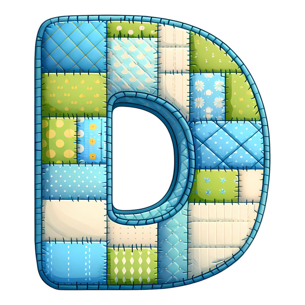 Blue Patchwork Alphabet Fabric Panel 37