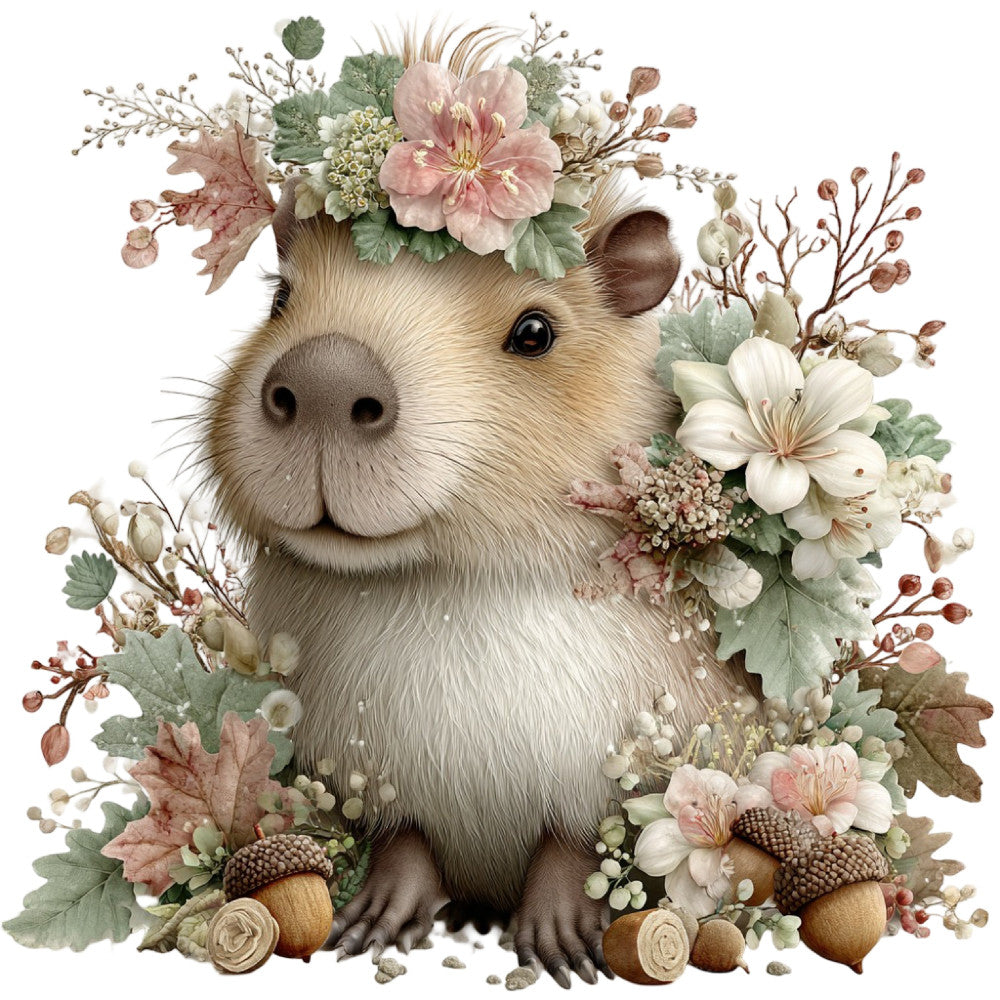 Whimsical Fall Autumn Capybara Fabric Panel 3