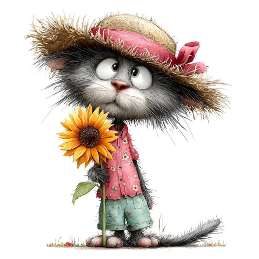 Whimsical Summer Cats Fabric Panel 36