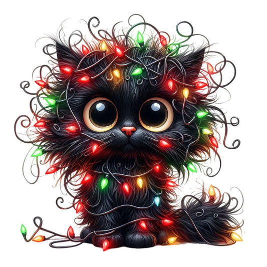 Tangled Christmas Cat Fabric Panel 23