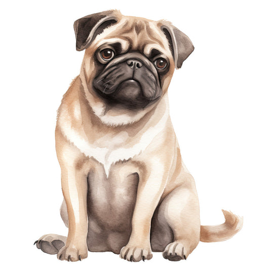 Watercolor Pug Fabric Panel 8
