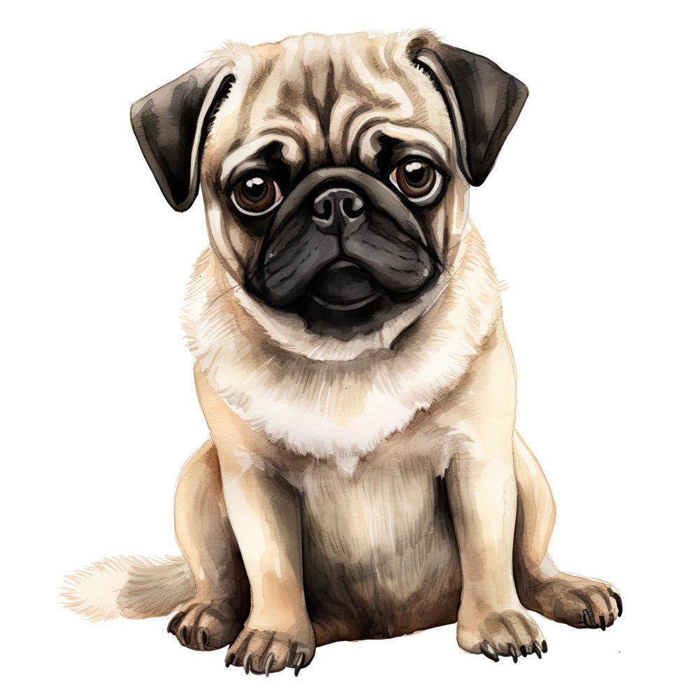 Watercolor Pug Fabric Panel 26
