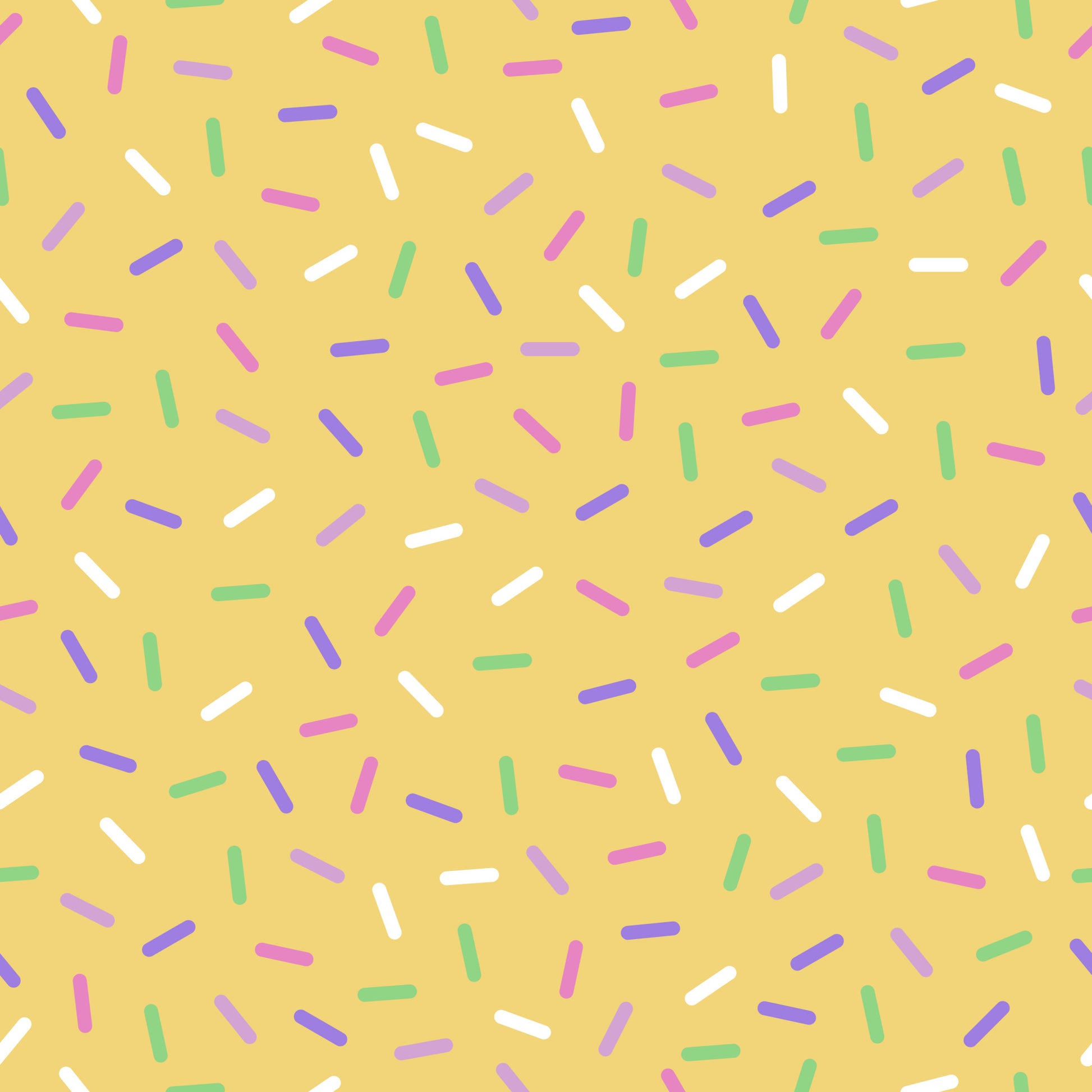yellow background, rainbow sprinkles, colorful confetti, pink sprinkles, purple sprinkles, green sprinkles, white sprinkles, blue sprinkles, scattered pattern, random placement, cheerful design, playful mood, quilting cotton, fabric panel, baking theme, dessert motif, bright colors, festive pattern, sweet treats, candy colors