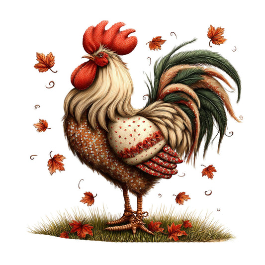 Whimsical Autumn Rooster Fabric Panel 8