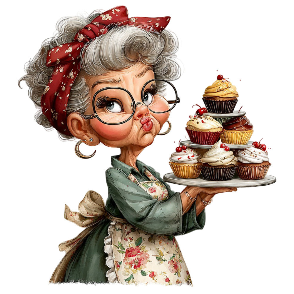 Whimsical Old Lady Birthday Fabric Panel 34