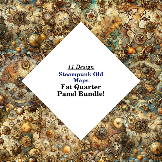 Steampunk Old Maps Fat Quarter Bundle