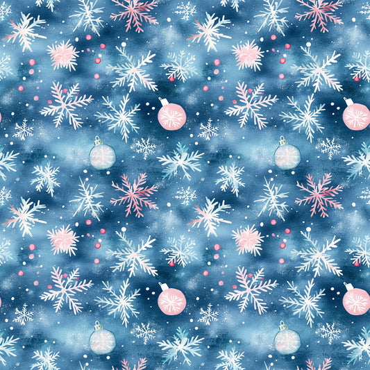 Watercolor Blue Christmas Pattern 9 Quilting Cotton Fabric